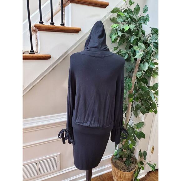 Express One Eleven Women's Black Viscose Long Sleeve Knee Length Hooded Dress S - Picture 3 of 11